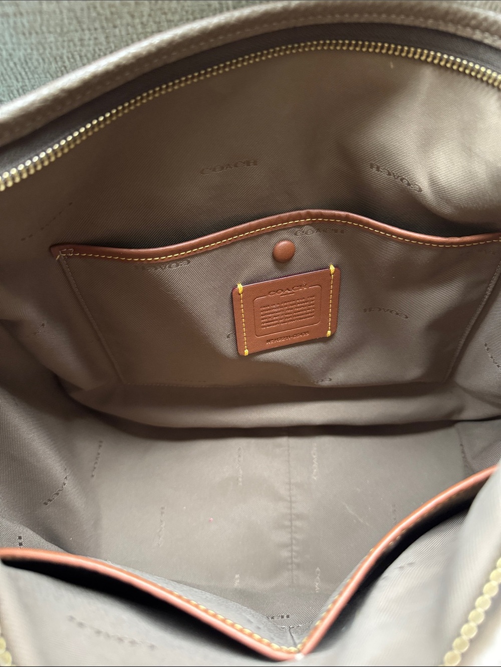 Coach Pebbled Leather Shoulder Bag in Taupe with Gold Hardware - Picture 4 of 13